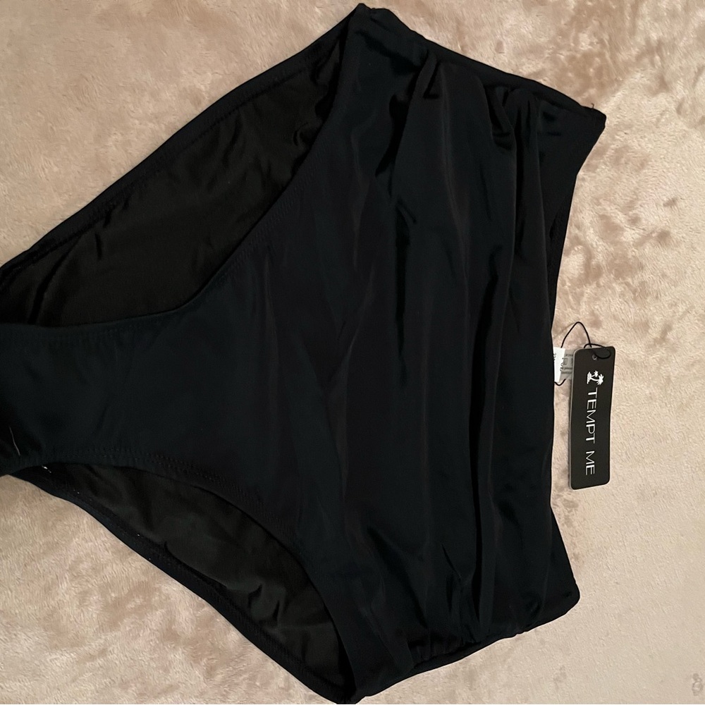 NWT Tempt Me Women High Waisted Bikini Bottom Tummy Control Ruched Swim Shorts M - Picture 4 of 8
